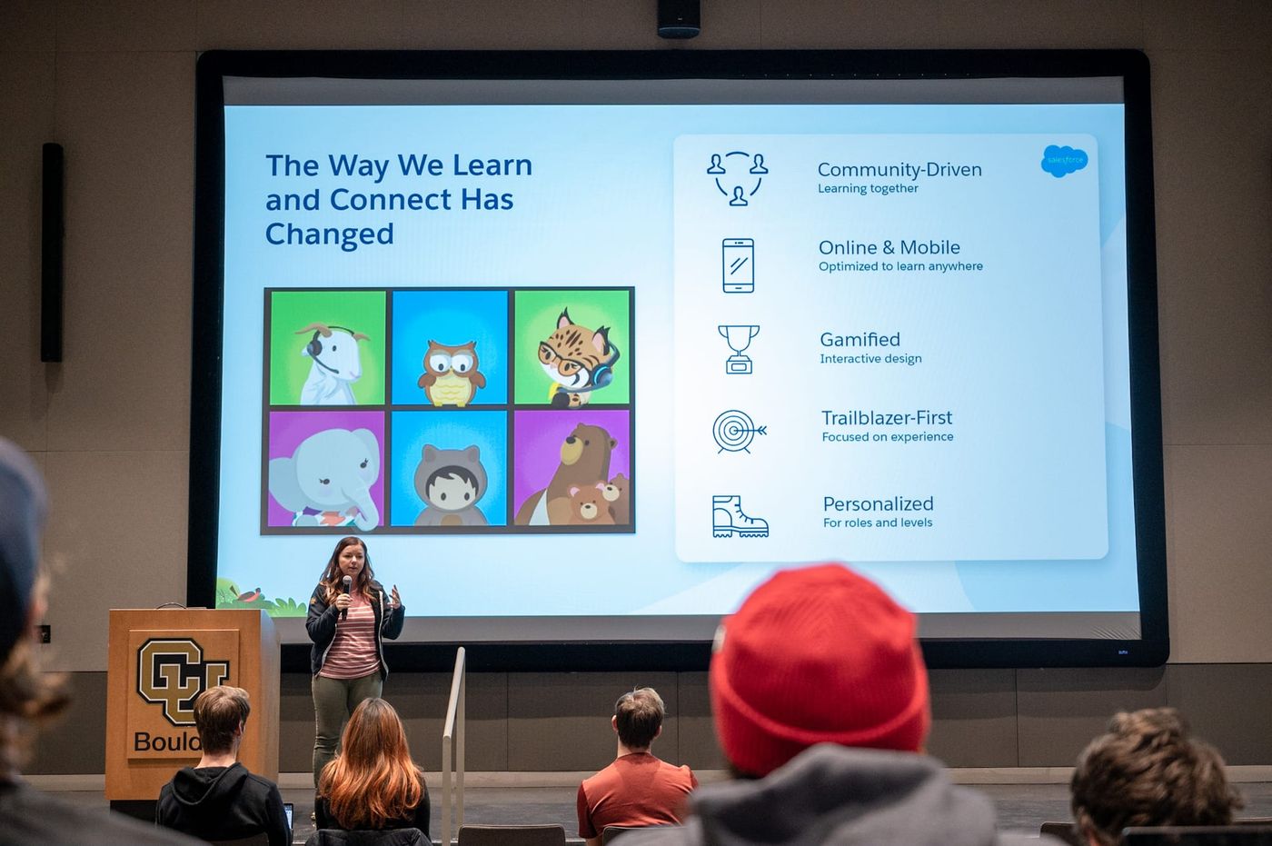 A team presenting on stage