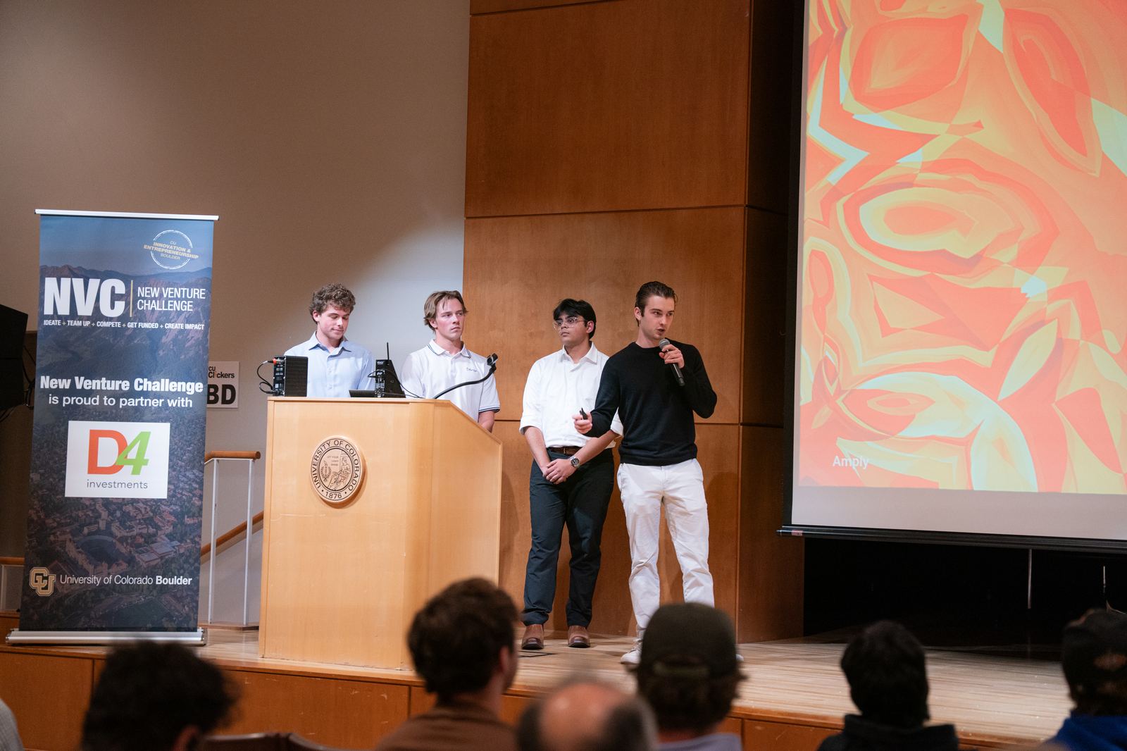 A student team pitching, 2025